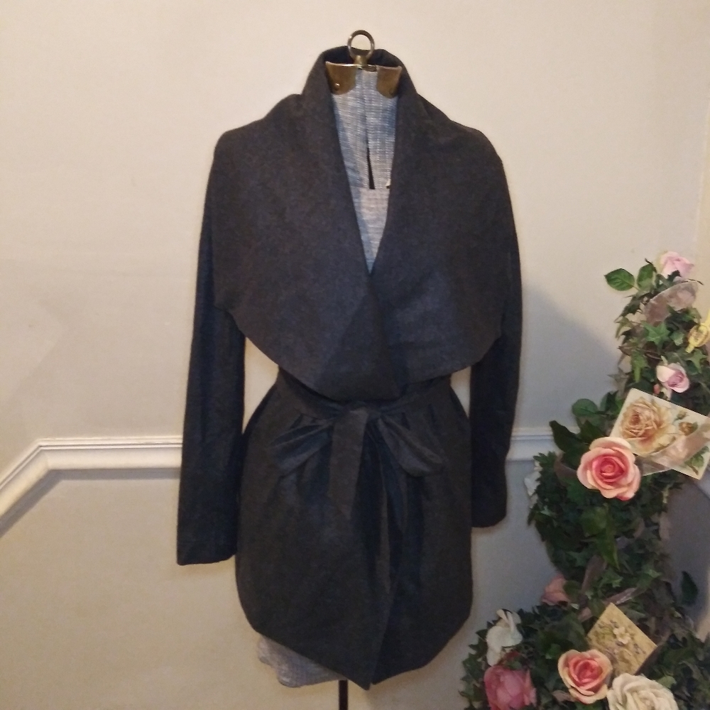 ROYL Designer Luxury Loungewear Charcoal Gray, 100% Italian Cashmere Wrap Jacket - Picture 2 of 13